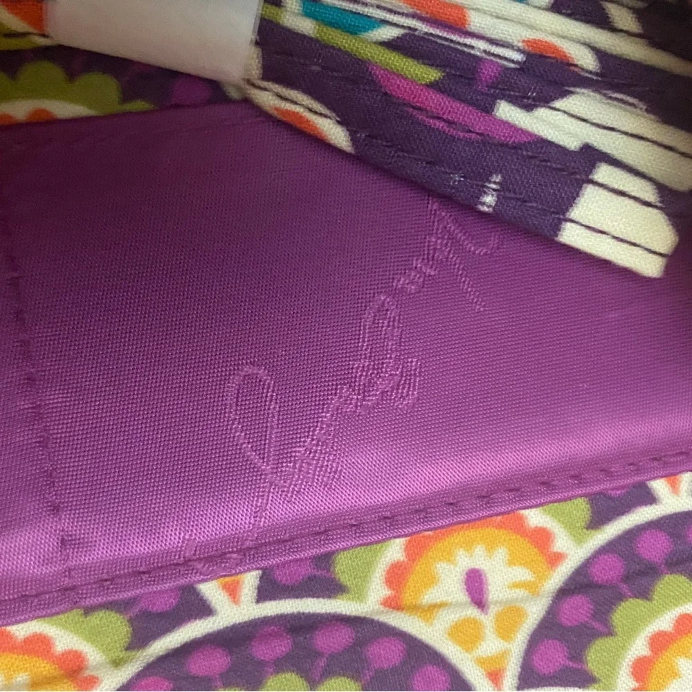 Vera Bradley Retired Plum Crazy Strapped Trifold Wallet NWOT Purple Quilted